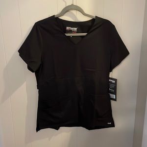 Greys Anatomy Womens Spandex Stretch 3-Pocket Empire Waist Scrub Top - Black M